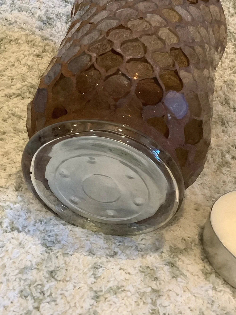 Brown Glass Moroccan Bohemian Romantic Candle Hurricane with 2 xl votives NWT